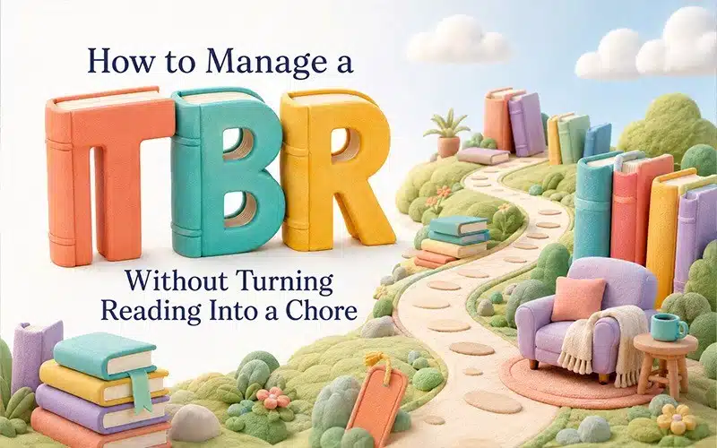 How to manage a TBR without turning reading into a chore, illustrated with books and a reading path.
