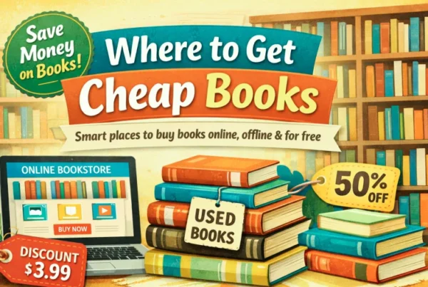 Affordable books from online stores, used book stacks and library options for where to get cheap books.