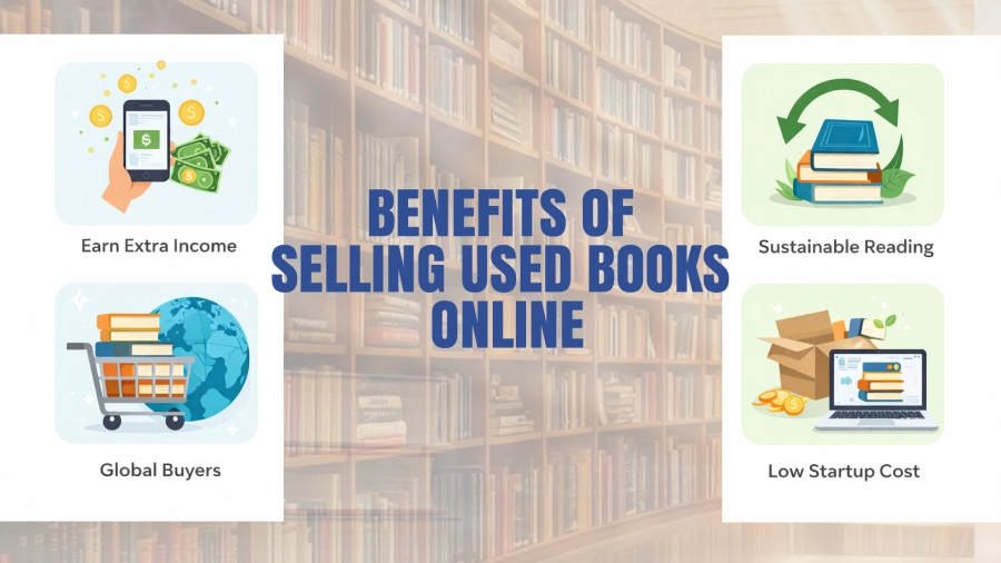 Benefits of selling used books online including extra income, sustainability and low startup cost