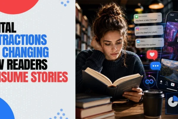 Digital distractions changing how readers consume stories through social media, notifications, and limited attention span.