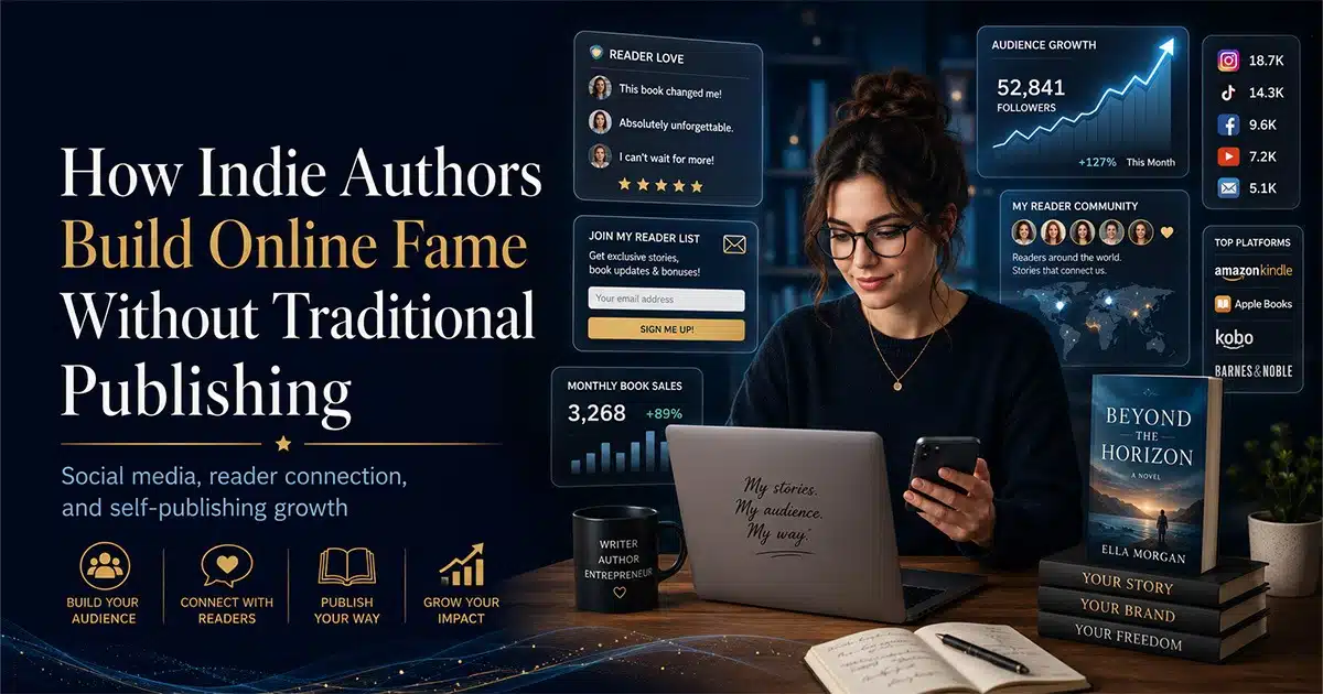 How indie authors build online fame through social media, reader engagement, author branding, and self-publishing marketing without traditional publishers.