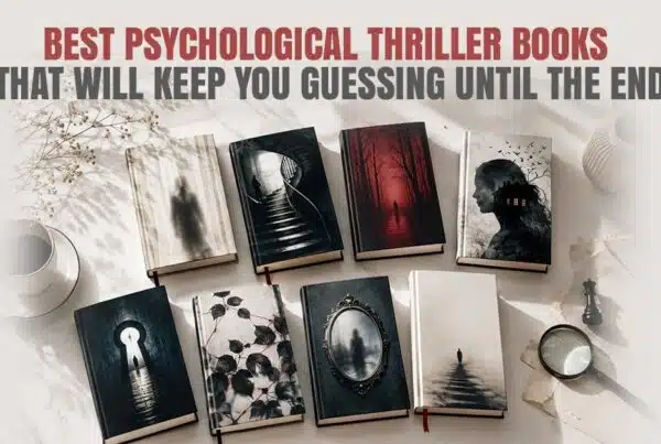 Best psychological thriller books featured image showing a collection of suspense novels on a table representing best psychological thriller books that keep readers guessing until the end.
