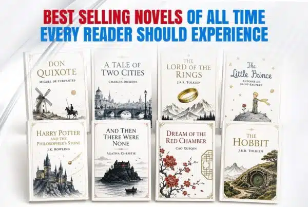 Best selling novels of all time featured image showing iconic classic books arranged together representing.