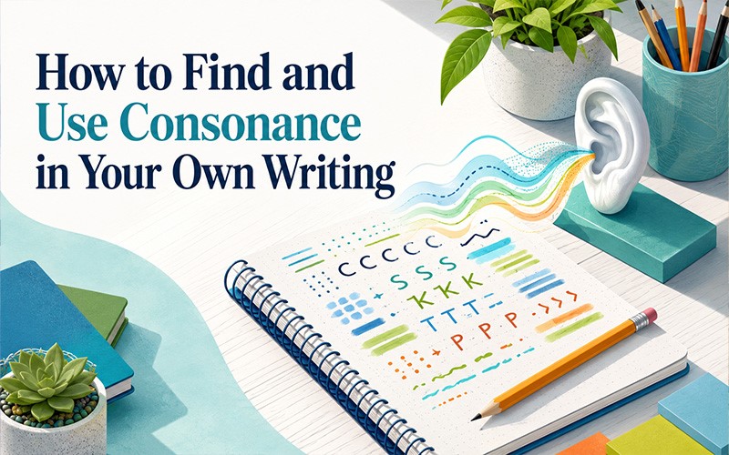How to find and use consonance in writing by listening for repeated consonant sounds and practicing sound patterns.