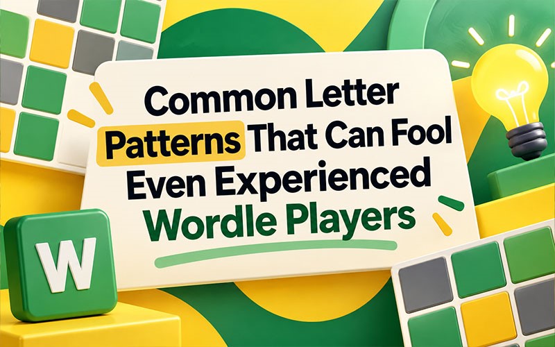 Common letter patterns in Wordle featuring colorful puzzle tiles and a Wordle grid illustrating patterns that can challenge experienced players.