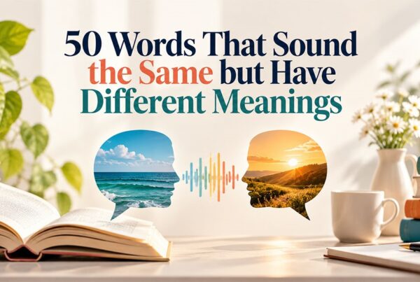 Words that sound the same but have different meanings with speech symbols, sound waves, and open books representing homophones.